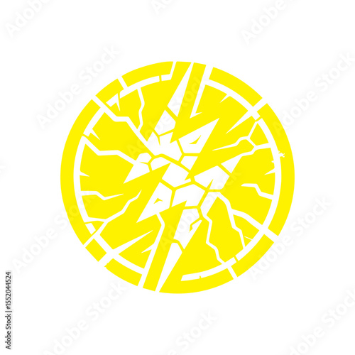 yellow lightning bolt icon cracked with texture flat design