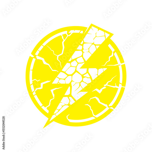 yellow lightning bolt icon cracked with texture flat design