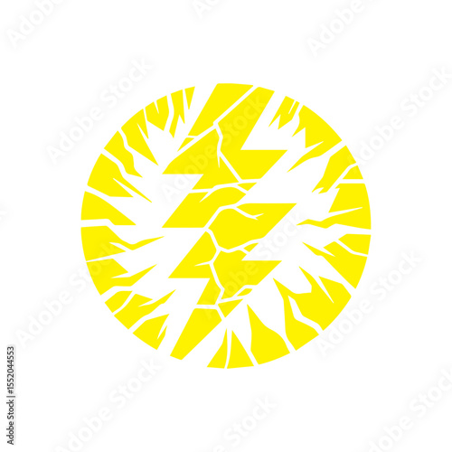 yellow lightning bolt icon cracked with texture flat design