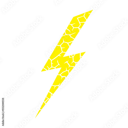 yellow lightning bolt icon cracked with texture flat design
