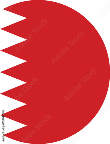 bahrain circular flag vector icon with red and white serrated pattern, round national symbol for middle eastern country identity design