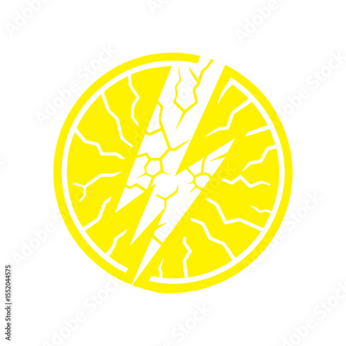 yellow lightning bolt icon cracked with texture flat design