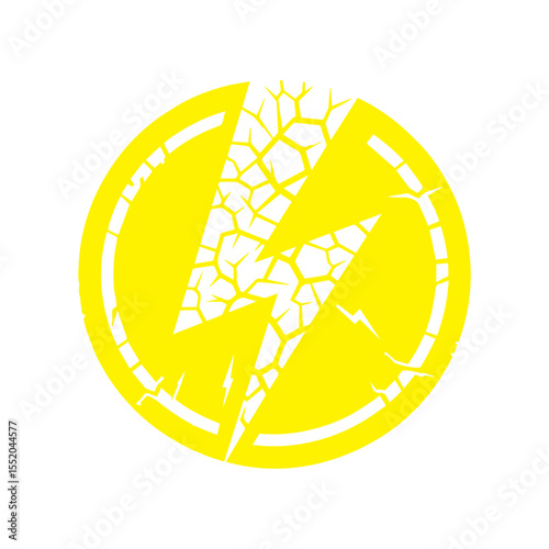 yellow lightning bolt icon cracked with texture flat design