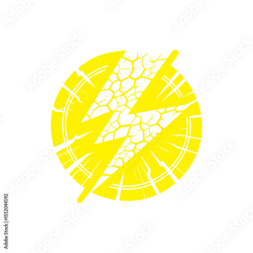 yellow lightning bolt icon cracked with texture flat design