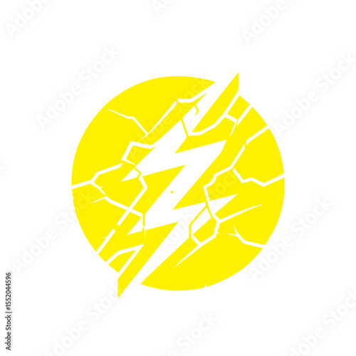 yellow lightning bolt icon cracked with texture flat design