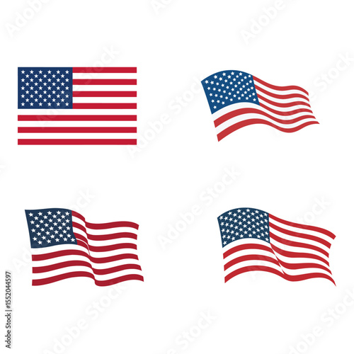 American Waving Flag Vector Set