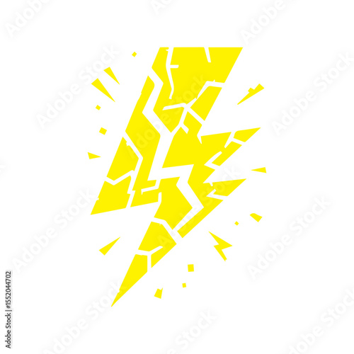 yellow lightning bolt icon cracked with texture flat design