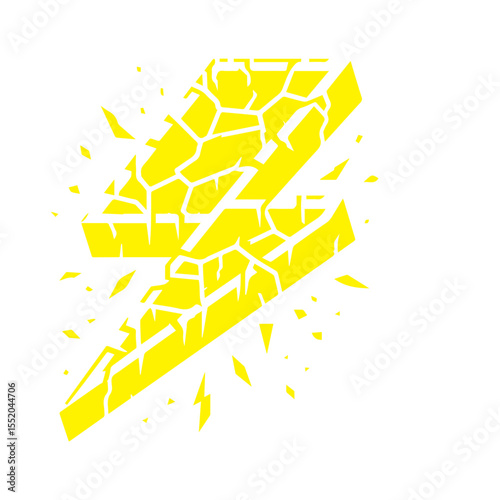 yellow lightning bolt icon cracked with texture flat design