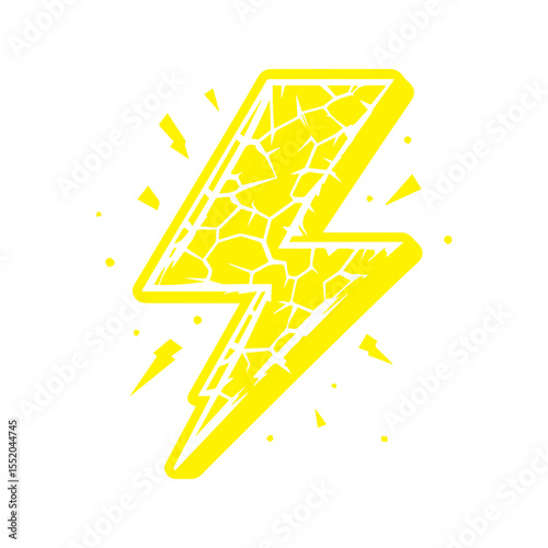 yellow lightning bolt icon cracked with texture flat design