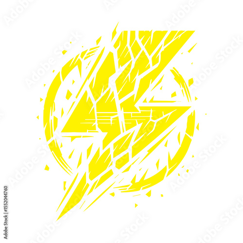 yellow lightning bolt icon cracked with texture flat design
