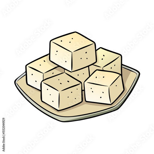 Pile of Cubed Tofu on a Plate with a transparent Background