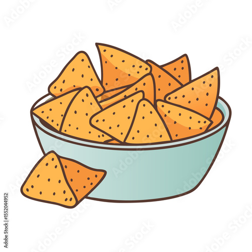 A bowl of crispy tortilla chips isolated on a clean transparent background