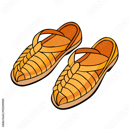 Two orange leather sandals illustration on a stark transparent background display