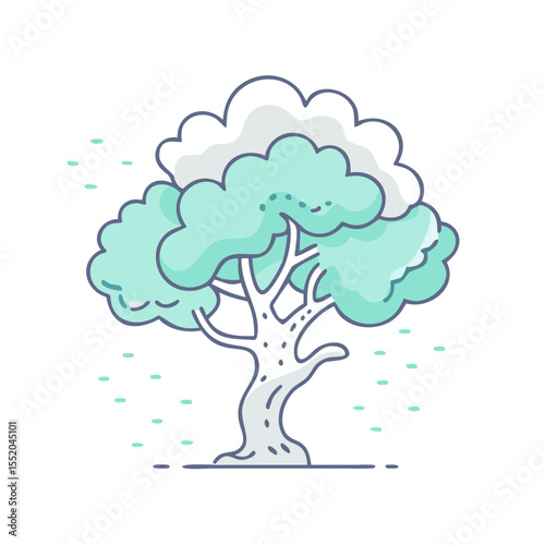Whimsical cartoon tree with a unique color palette and stylized design