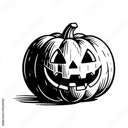 jack o lantern pumpkin sketch engraving black and white outline. Scratch board imitation.  illustrated in vintage line art style on a white background.