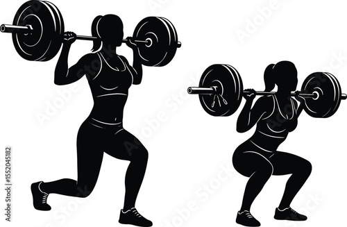 Barbell Squat Workout Fitness Exercise, Strength Training, and Weightlifting Illustration