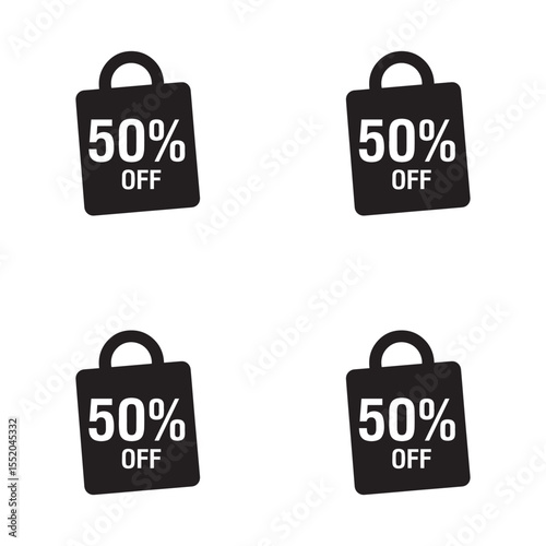 Shopping bags with 50 percent off sale signs isolated on white background vector illustration. 