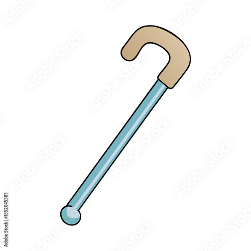 Cartoon Illustration of a Classic Walking Cane for Seniors or Individuals, Isolated