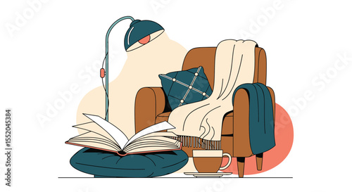 A Cozy Corner for Relaxation a Book and a Cup of Tea
