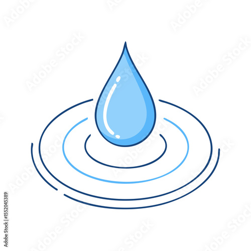 Water Drop Creating Circular Waves Illustration in Blue Tone Style Design