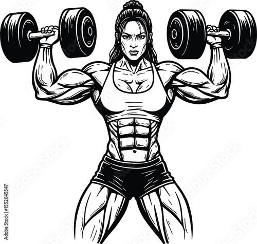 Muscular Woman Flexing Fitness Icon, Bodybuilding Illustration, and Strong Athlete Pose