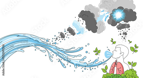 The Interconnection Between Water Air and Human Health Illustration Concept