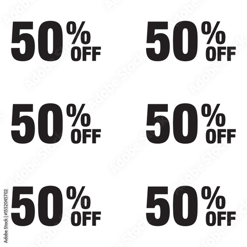 fifty percent off sale discount icons silhouette isolated vector on white background. 