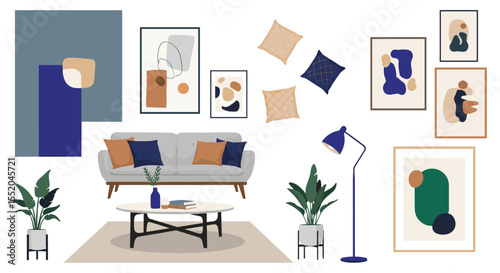 A Home Interior Design with Blue and Brown Colored Paintings