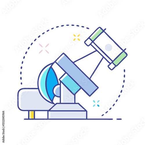 Illustration of a modern telescope pointed to the cosmos for discovery