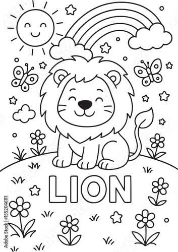 Cartoon Lion Coloring Page for Kids – Printable Animal Art