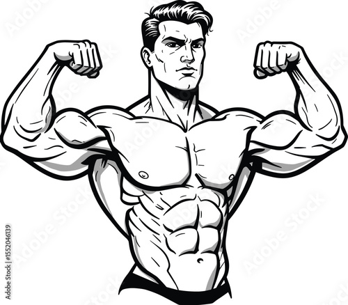 Muscular Bodybuilder Flexing Fitness Icon, Strong Athlete, and Workout Illustration