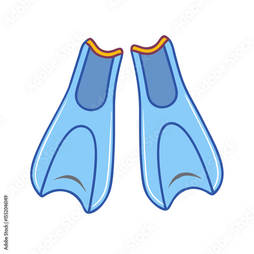 Pair of whimsical cartoon light blue swim fins on a transparent background
