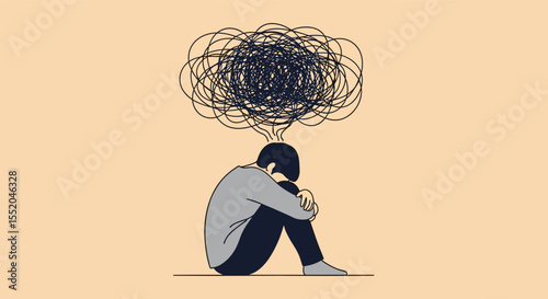 Overwhelmed Man Sitting Down Depression And Mental Health Awareness