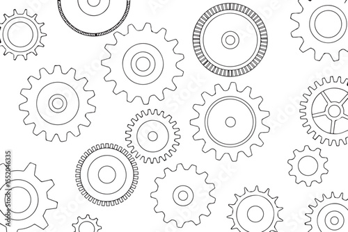 detailed black and white vector gears and cogwheels for industrial design engineering and technical backgrounds