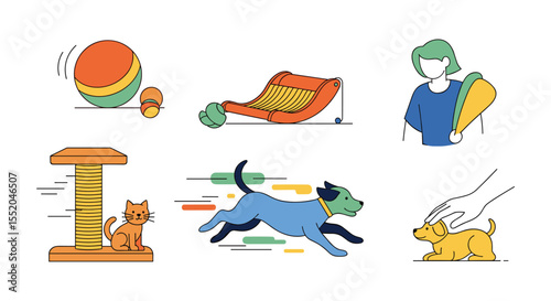 Animals and Pets Health and Happiness Flat Vector Illustration Concept Design
