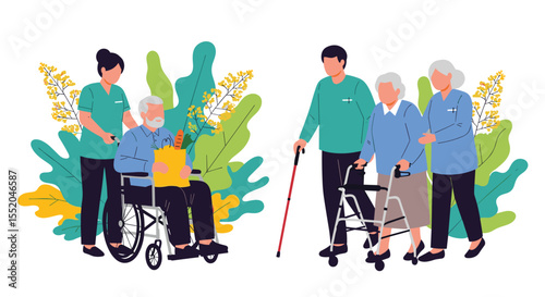 Supportive Senior Caregivers Providing Assistance and Comfort to Elderly People
