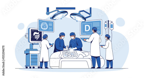 Teamwork In Surgery Room Performing Operation With State Of The Art Equipment