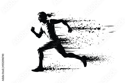 modern vector illustration of runner in motion with ink splashes for sport and lifestyle designs