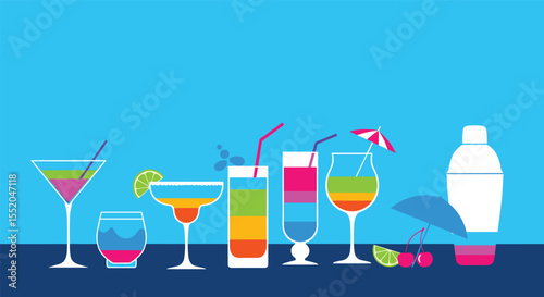 Colorful Cocktail Party Invitation Mocktail Summer Drinks Bar Design Element