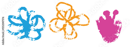 Vector illustration of orange, rose, and blue flowers drawing nature floristry