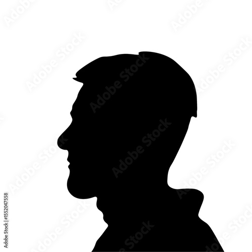 Profile silhouette of a Jewish man in a kippah. Black silhouette of a man on a white background