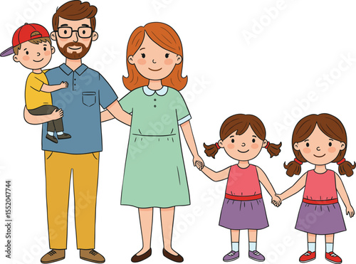 Happy Family Illustration: Parents and Children, Love and Unity, Cartoon Silhouette