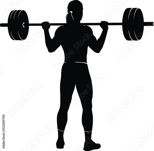 Strong Athlete Performing Barbell Squat, Fitness Silhouette, Weightlifting Exercise
