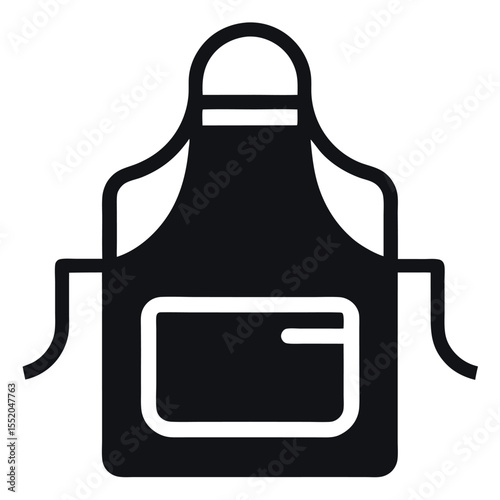 Black Apron Illustration with Pocket and Tie Strings Isolated on White Background