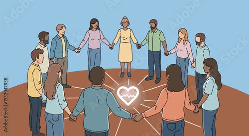 Community Group Circle Holding Hands Symbolizing Teamwork And Unity Togetherness Support