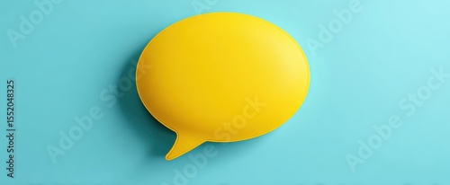 The vibrant yellow speech bubble against a calming blue background.