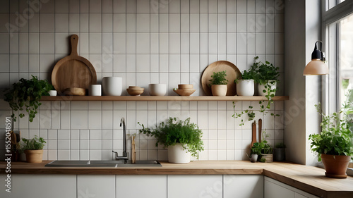 Scandinavian Kitchen Wall with Plants – Modern Minimal Style