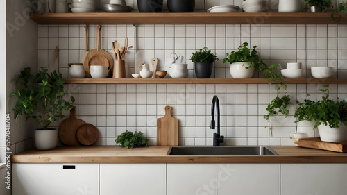Scandinavian Kitchen Wall with Plants – Modern Minimal Style