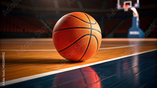 Basketball on Court Ready for Play A Moment of Anticipation in the Arena