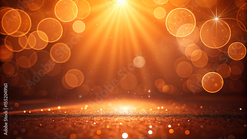 Radiant Orange Abstract Background with Sparkling Bokeh and Light Rays for Festive Celebrations and Product Showcase